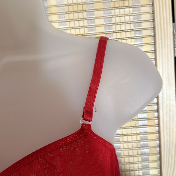 Vintage Bright Red Semi Sheer Mesh Underwire Unlined Bra No Brand - Picture 5 of 15